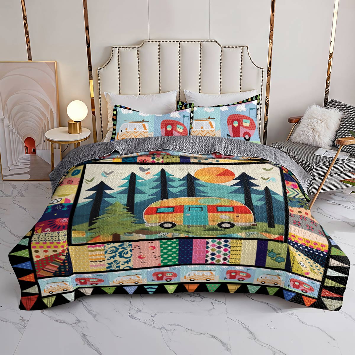 Shineful All Season Quilt 3-Piece Set Retro Camping