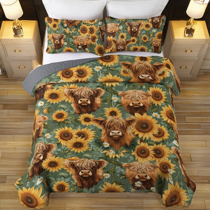 Shineful All Season Quilt 3-Piece Set Sunflower Cows