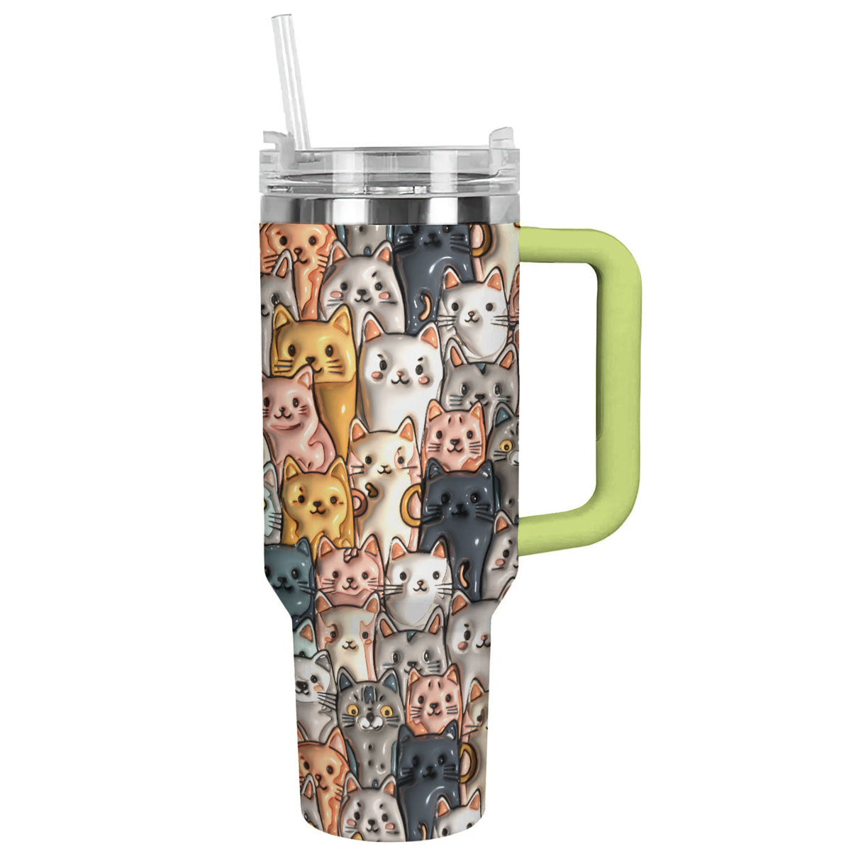 Cat 40 Oz Shineful™ Tumbler Adorable Cats Ver3 Lk8 Green 40Oz