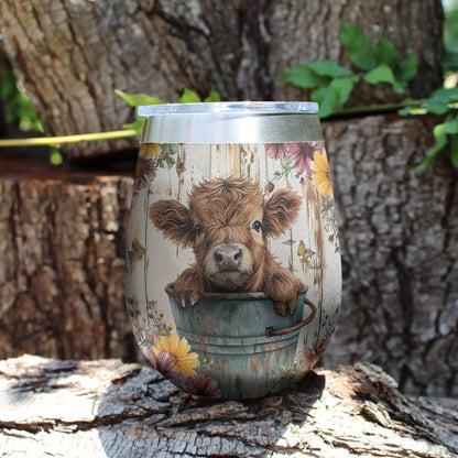 Shineful Wine Tumbler Floral Cow