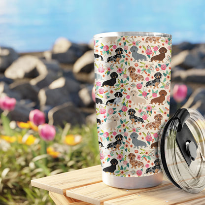 Glänzender 20oz Becher mit Blumen-Dackeln Ver2