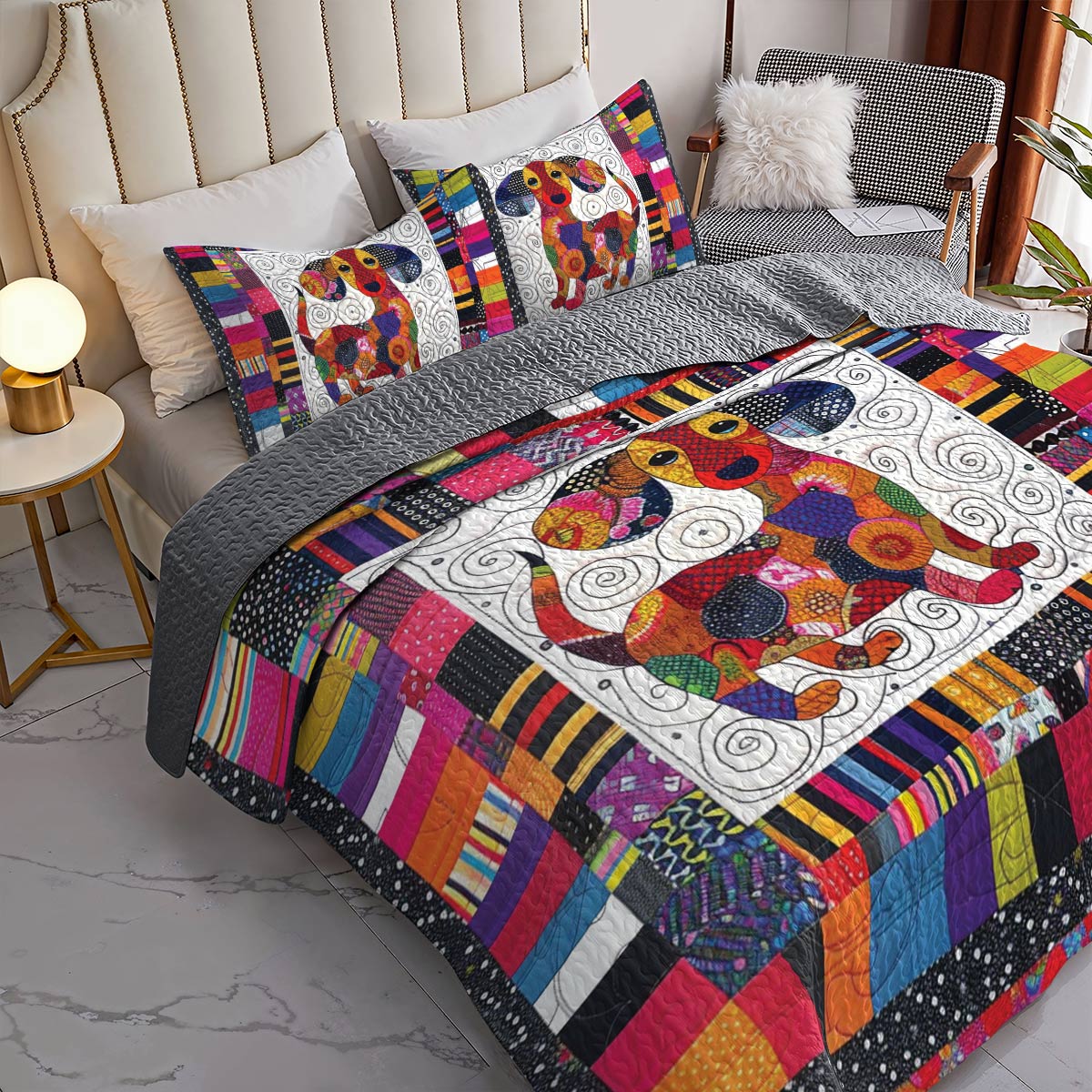 Shineful All Season Quilt 3-Piece Set Colorful Dachshund