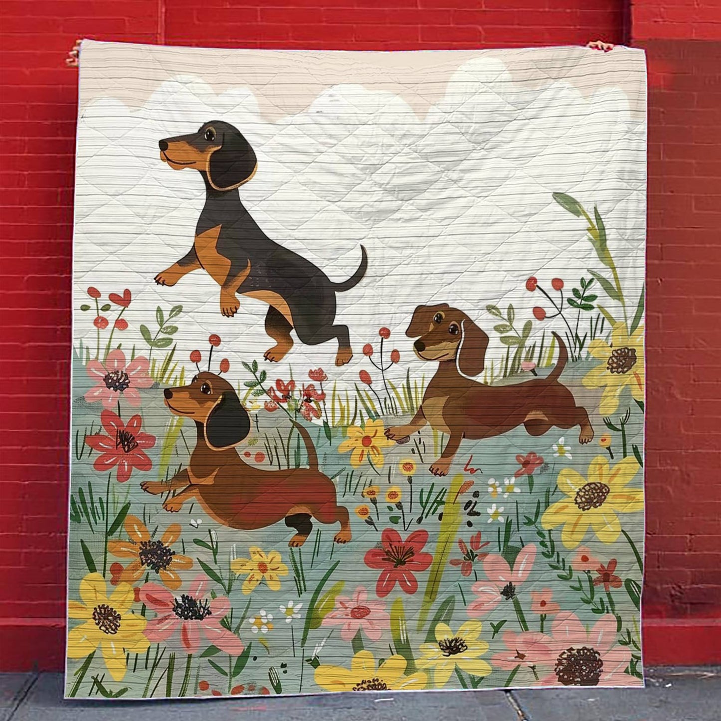 Shineful Flat Print Faux Quilt Blanket Dachshund Delight