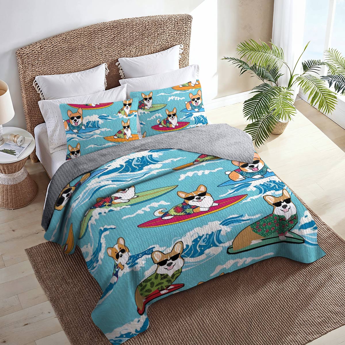 Shineful All Season Quilt 3-Piece Set Corgi Vacation