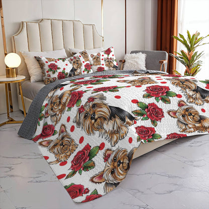 Shineful All Season Quilt 3-Piece Set Rose Yorkie