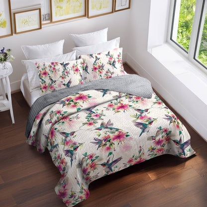 Shineful All Season Quilt 3-Piece Set Floral Hummingbirds