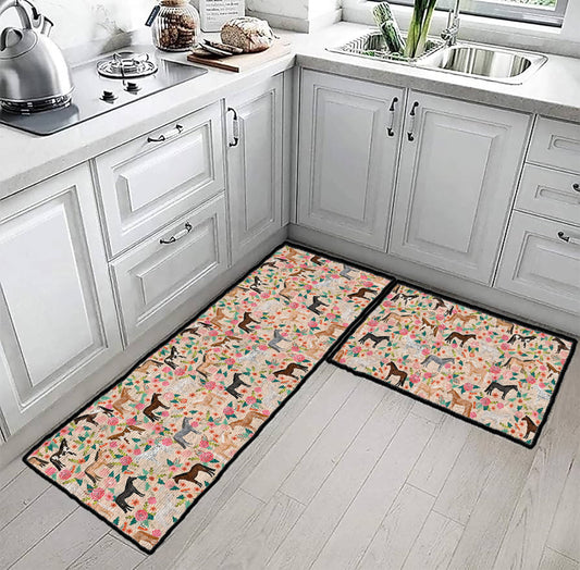 Shineful Ultra-Thin Non Skid Floor Mat, Kitchen Rugs Floral Horses Ver2