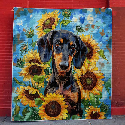 Shineful Dachshund With Sunflowers