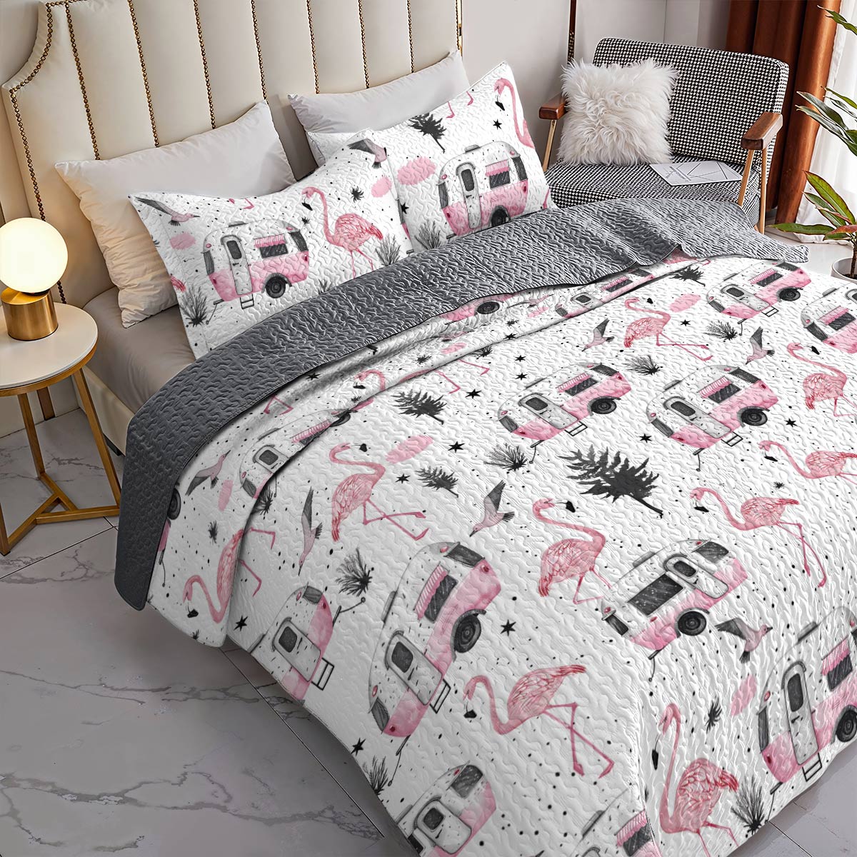 Shineful All Season Quilt 3-Piece Set Flamingo Trip