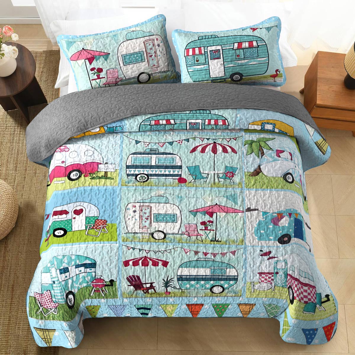 Shineful All Season Quilt 3-teiliges Set Bunte Campervans 