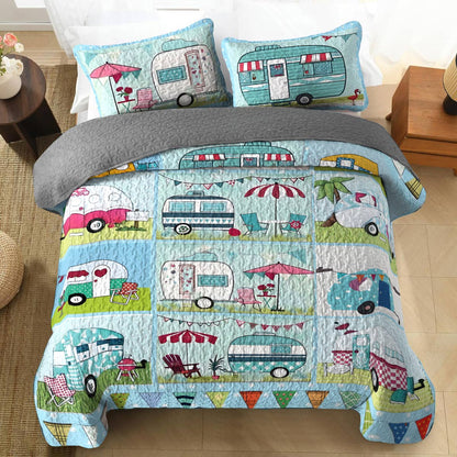 Shineful All Season Quilt 3-Piece Set Colorful Campervans