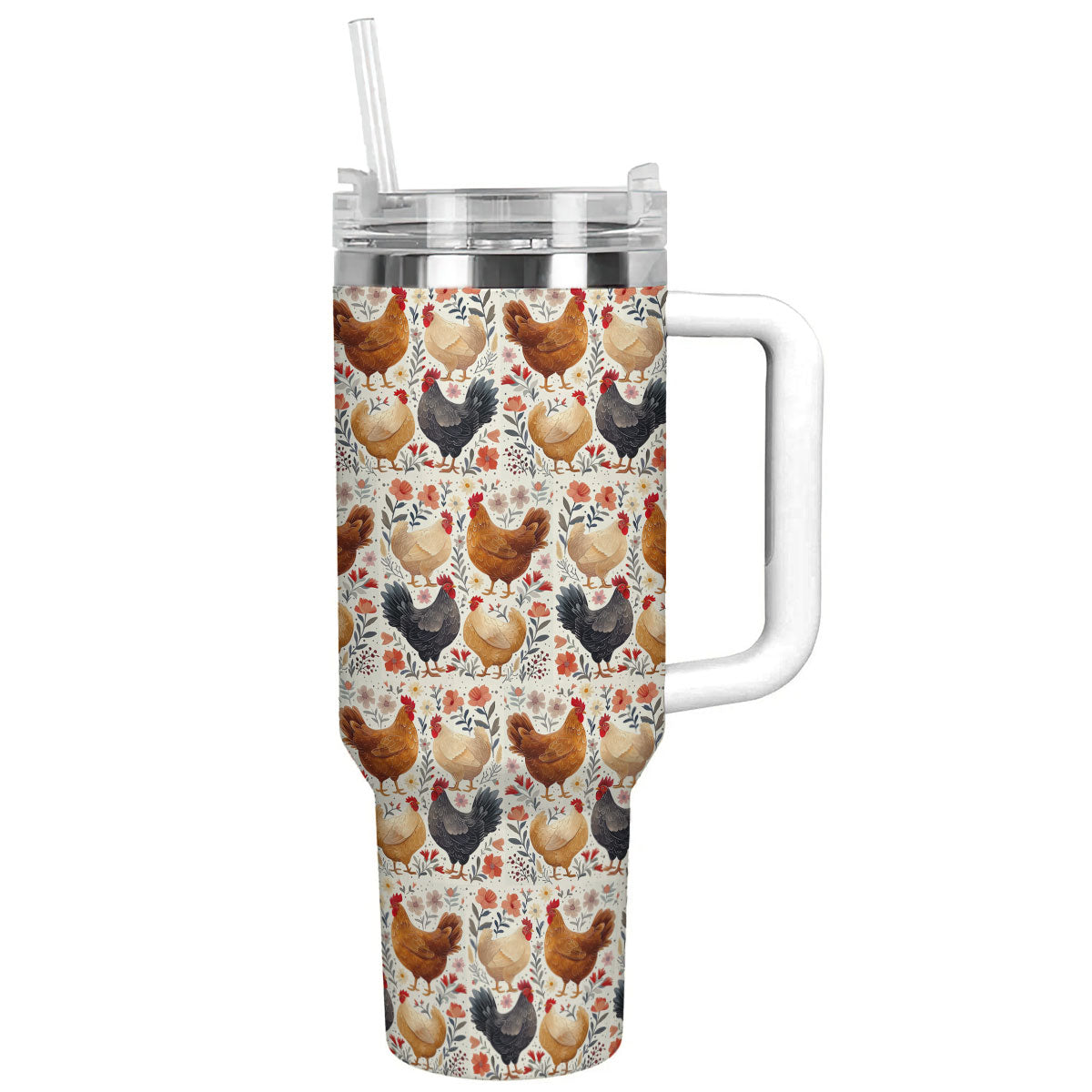 Chicken 40 Oz Shineful™ Tumbler Floral Chickens Lk8 White 40Oz