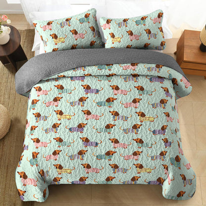 Shineful All Season Quilt 3-Piece Set Colorful Dachshunds Ver2