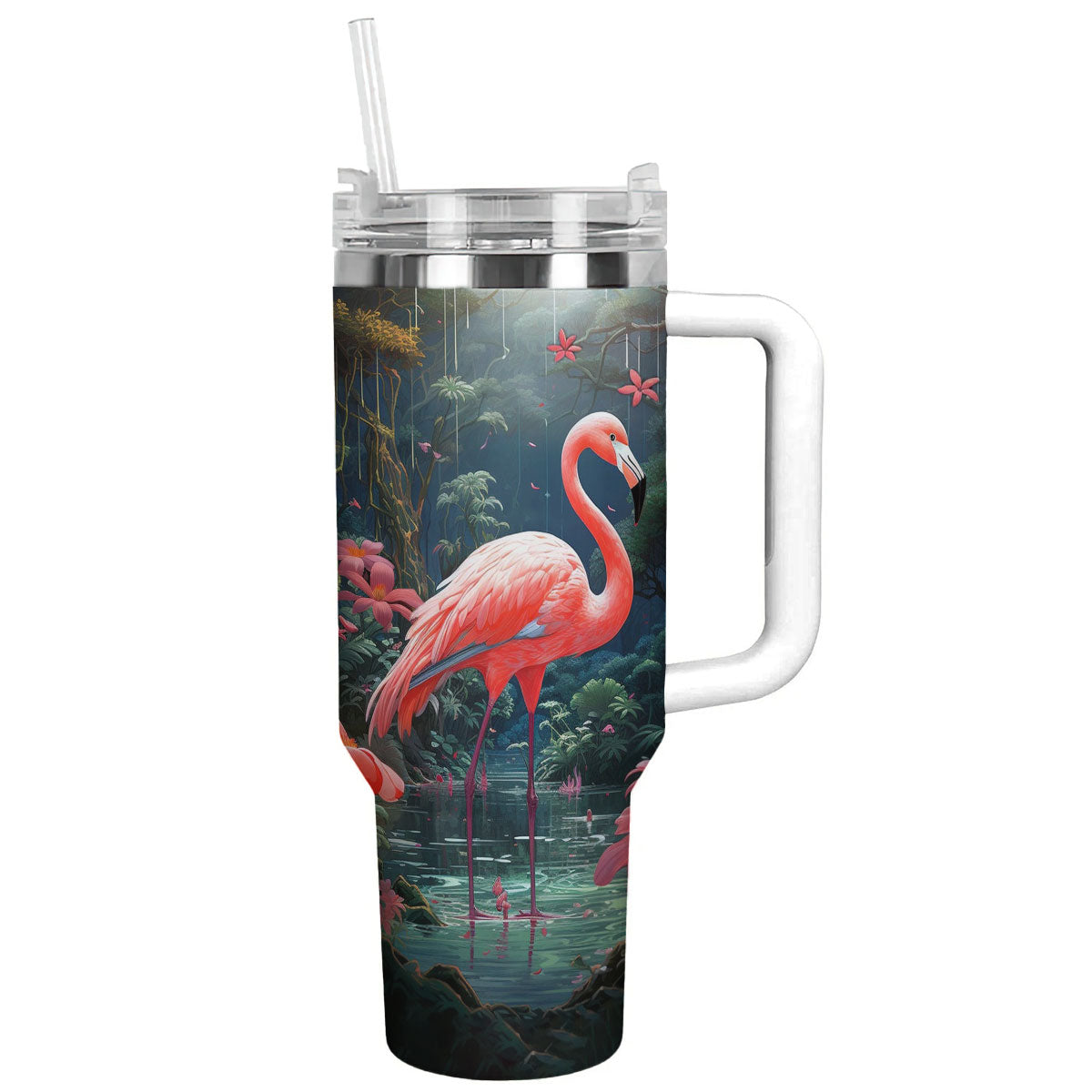 Flamingo 40 Oz Shineful™ Tumbler With Hibiscus Lk8 White 40Oz