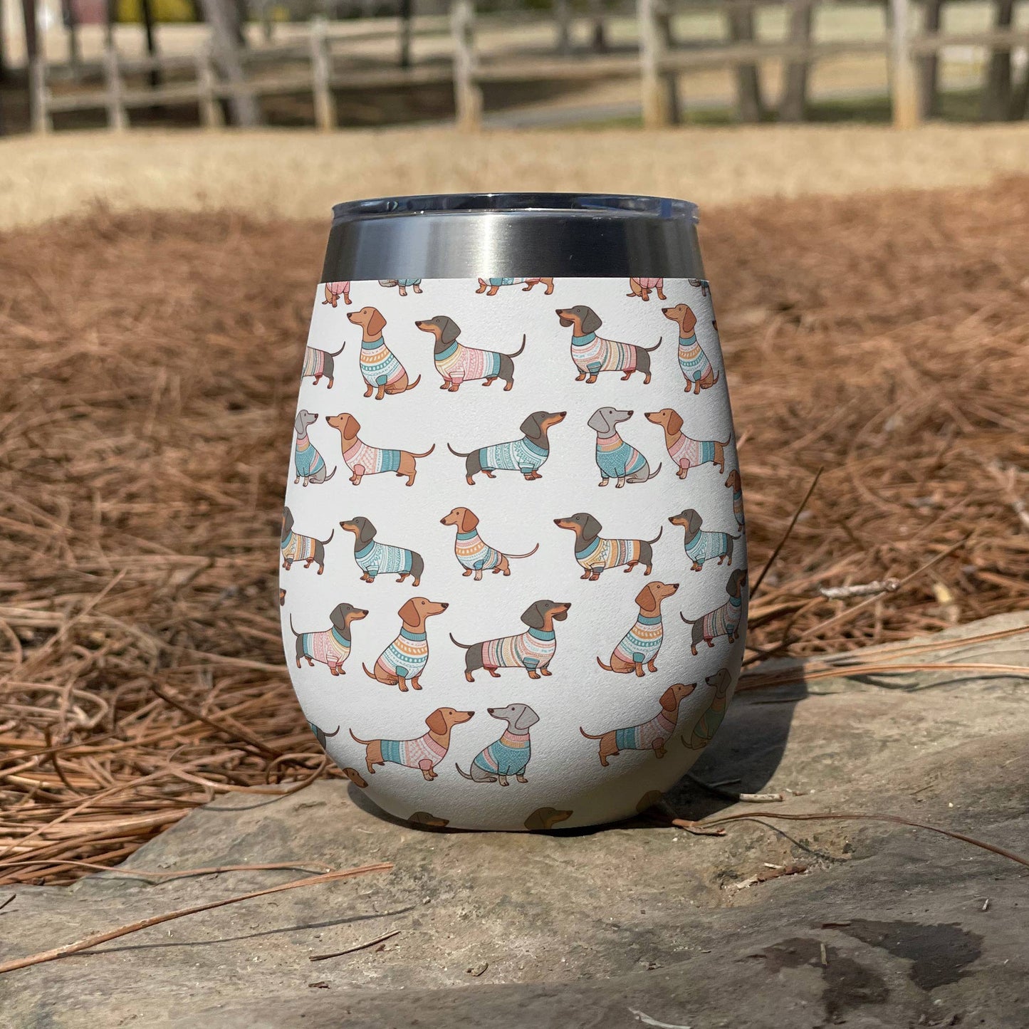 Dog 12 Oz Shineful™ Wine Tumbler Playful Dachshunds Lk8 12Oz