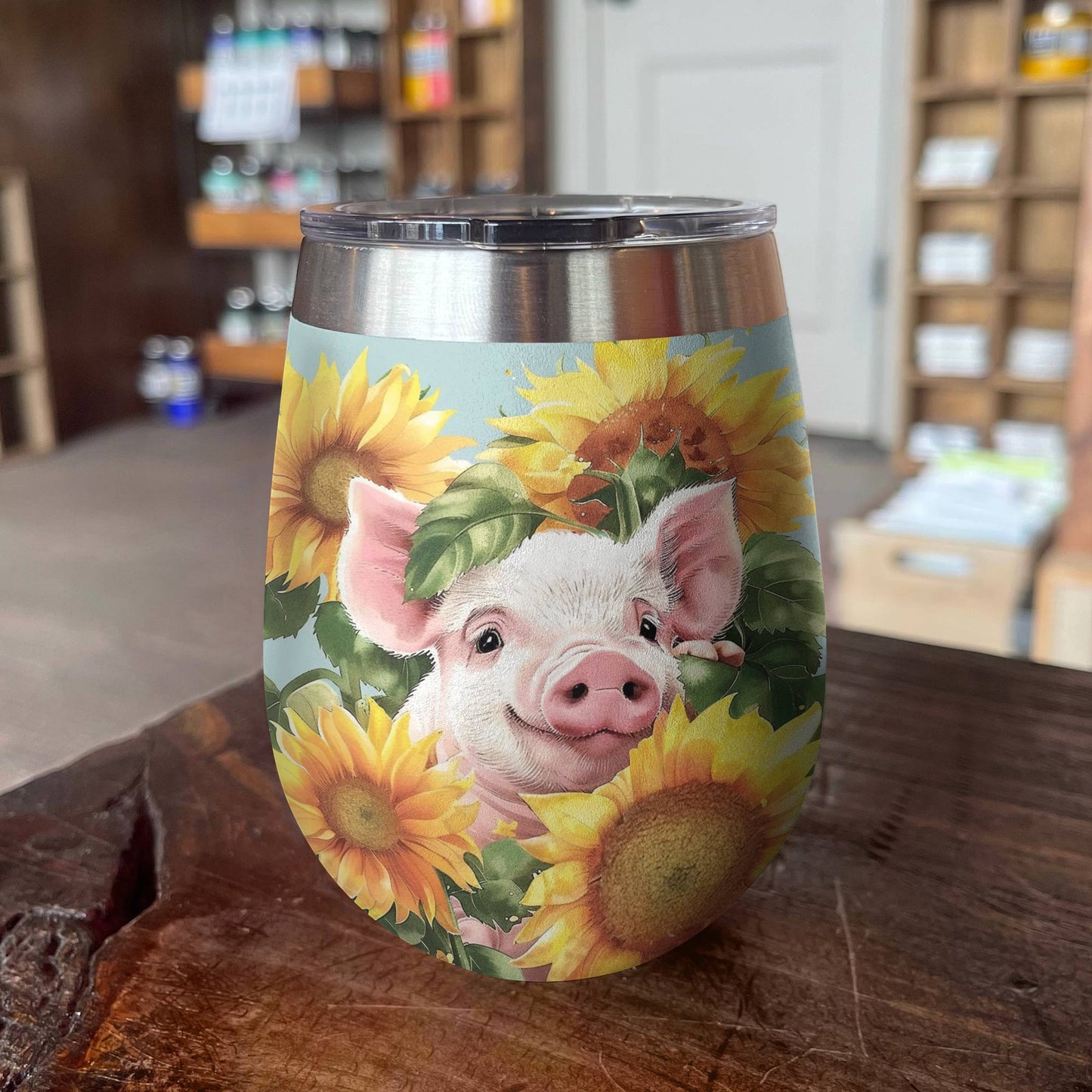 Verre à vin Shineful Cochon dans les tournesols