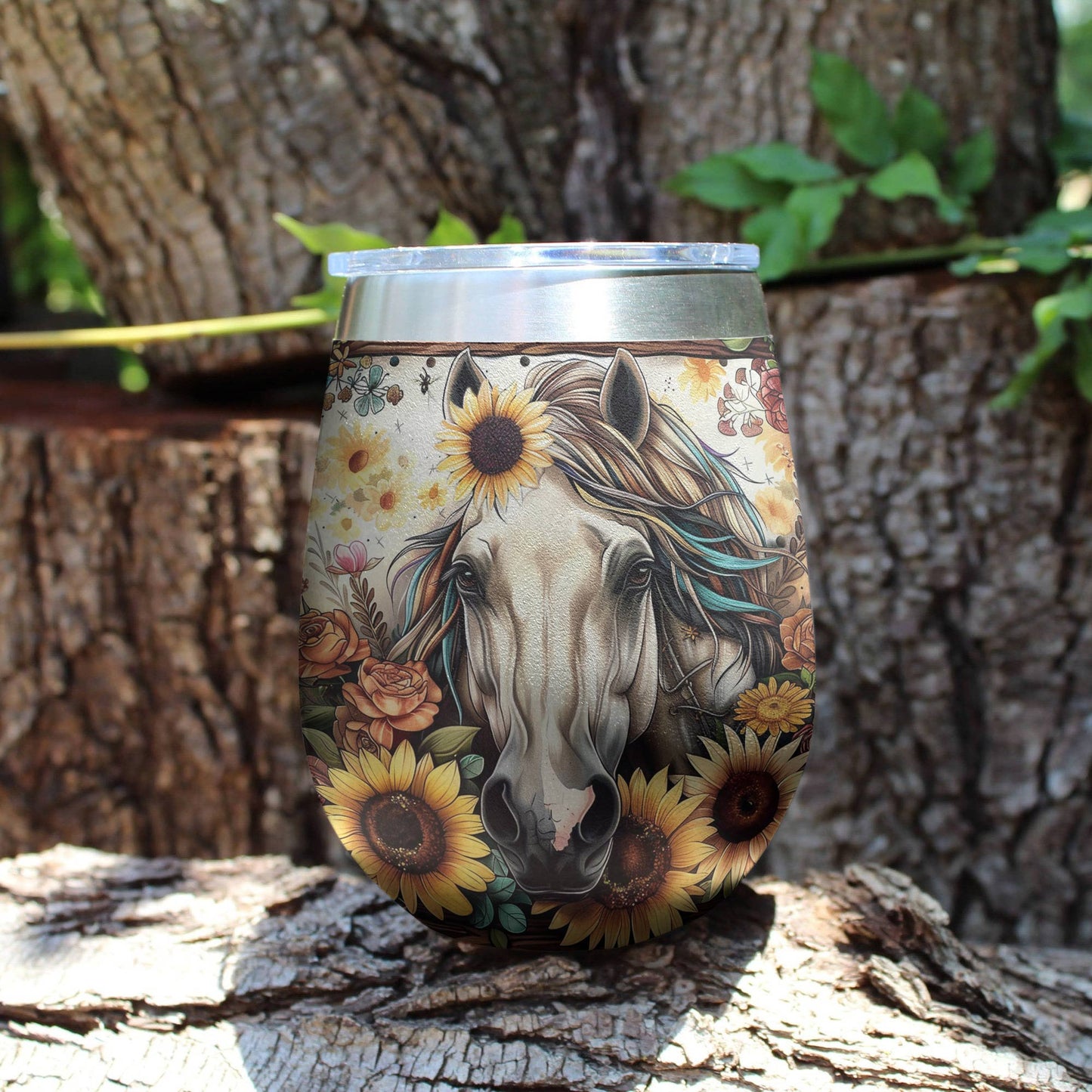 Shineful Wine Tumbler Floral Horse