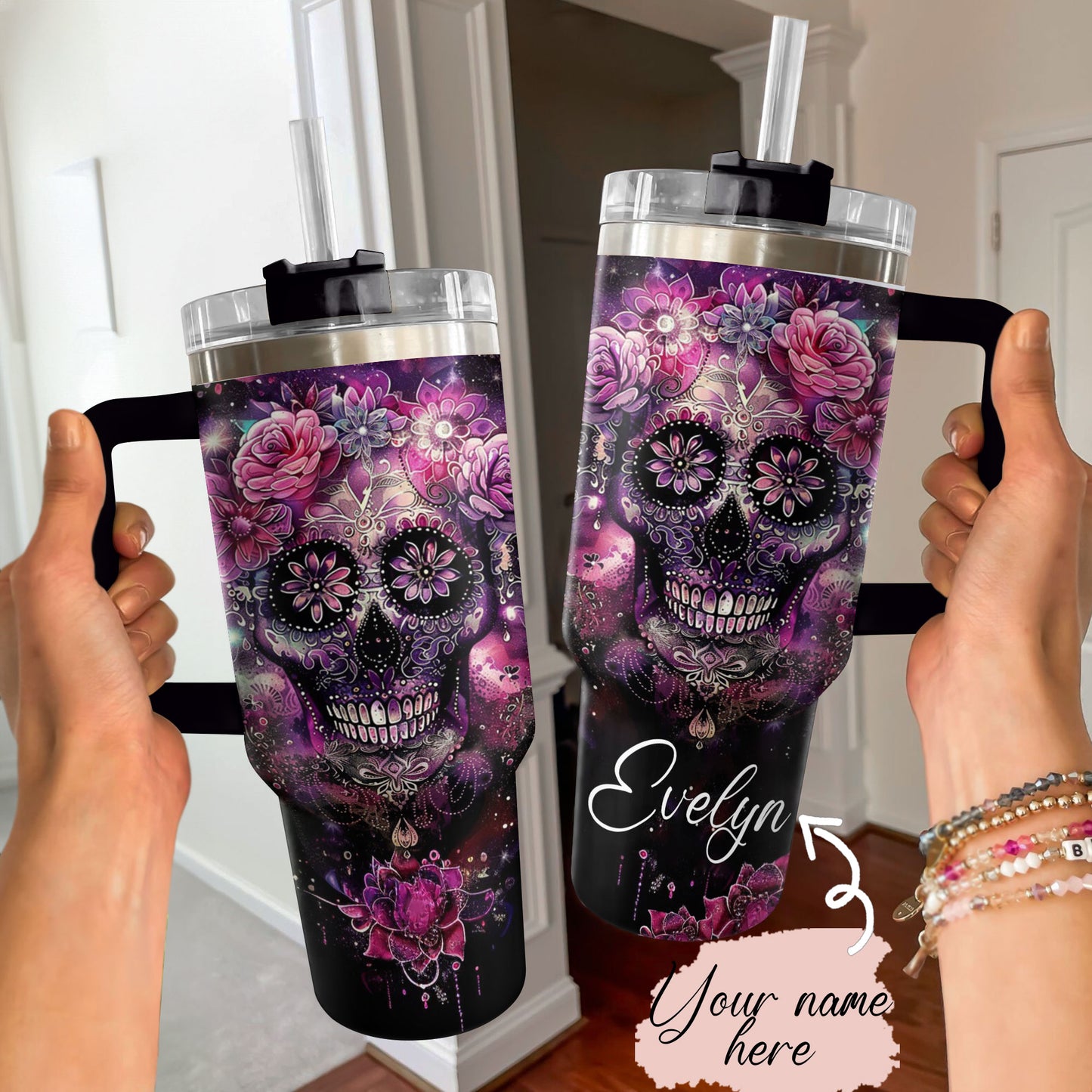 Shineful Tumbler Personalized Sugar Skull