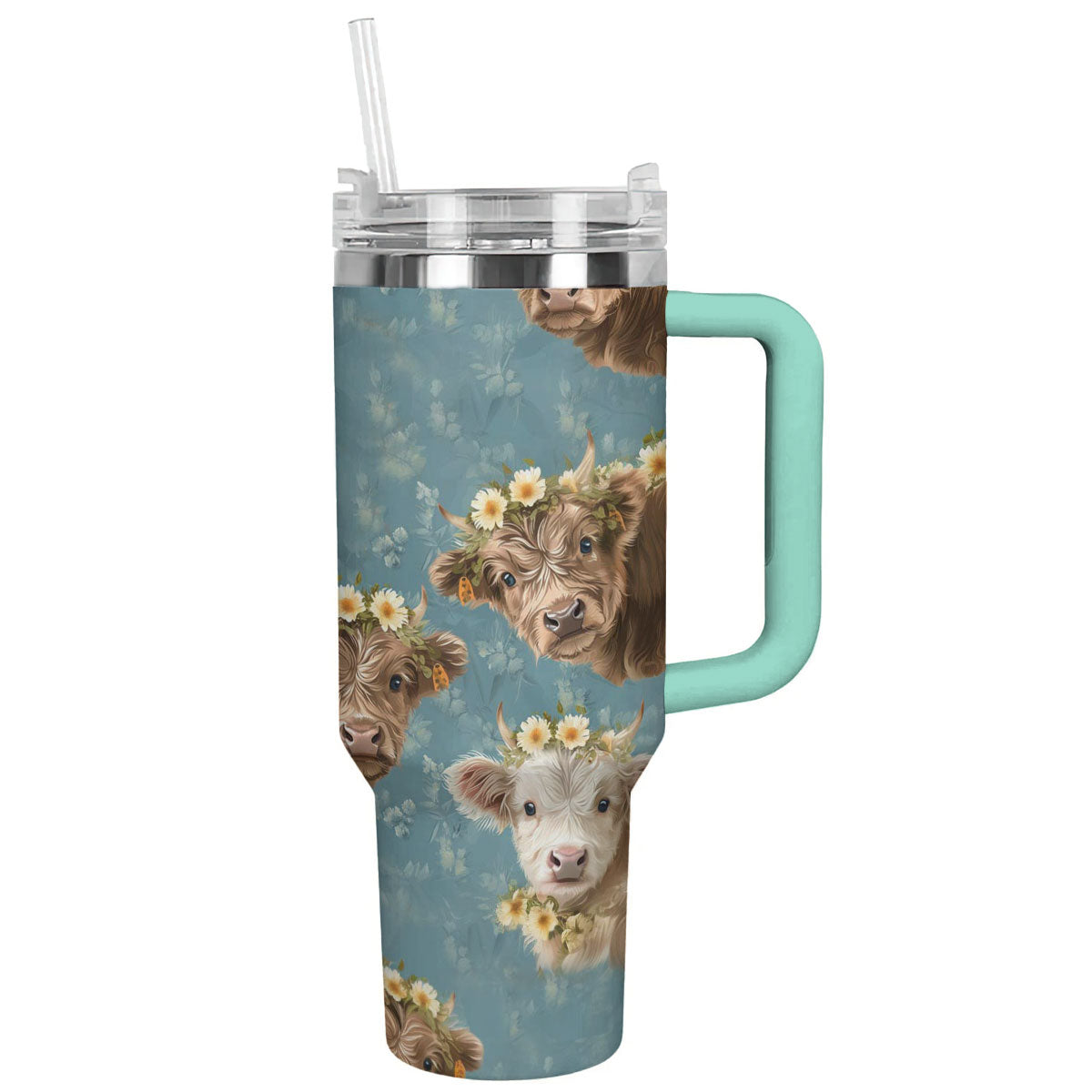 Cow 40 Oz Shineful™ Tumbler Floral Ver5 Lk8 Turquoise Blue 40Oz