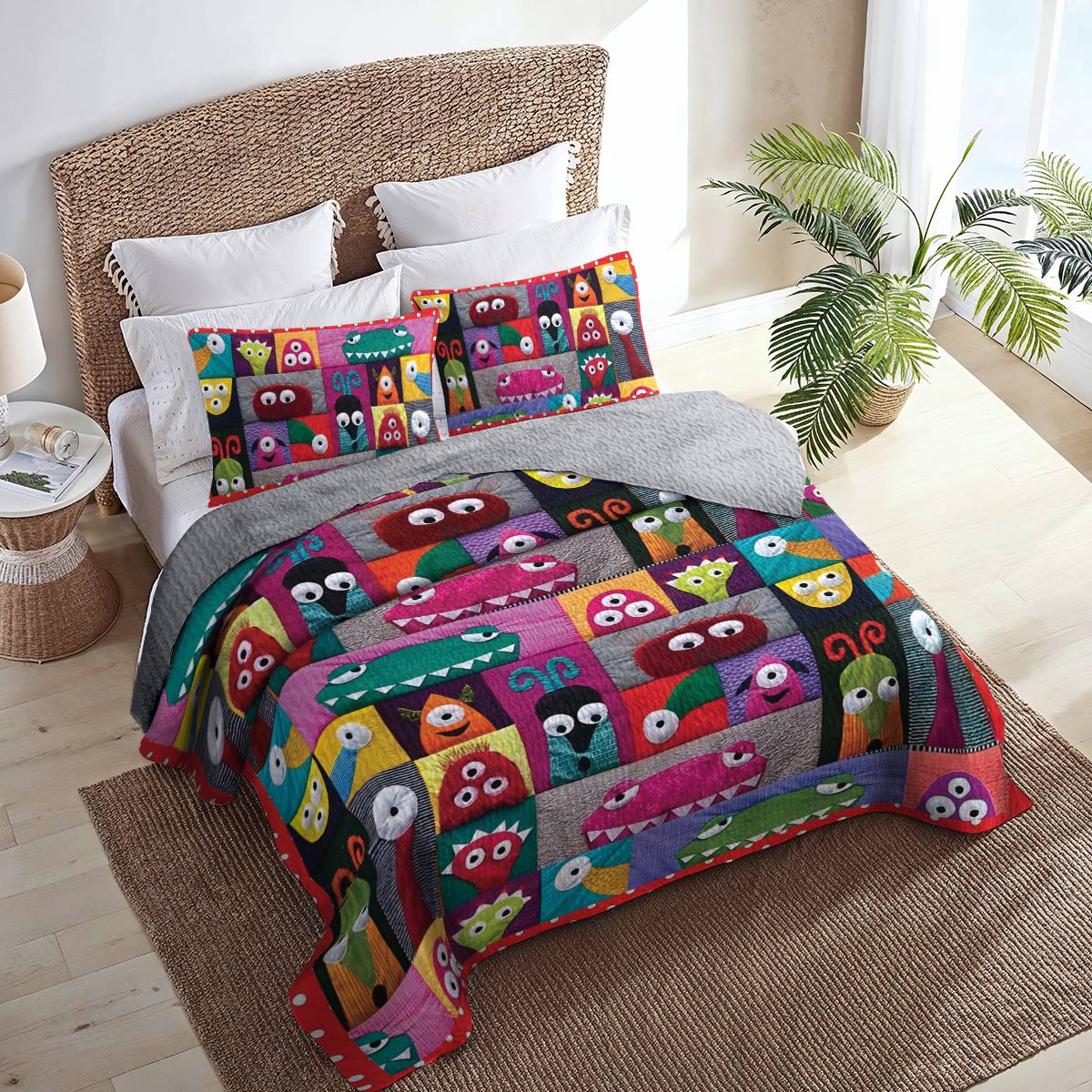 Shineful All Season Quilt 3-Piece Set Monster Fun