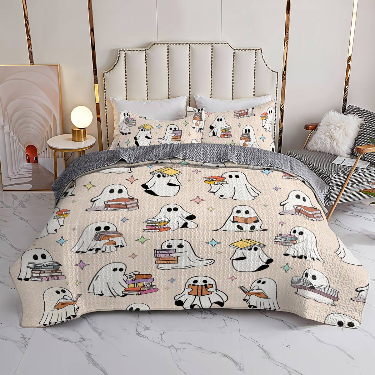 Shineful All Season Quilt 3-Piece Set Ghost Reading