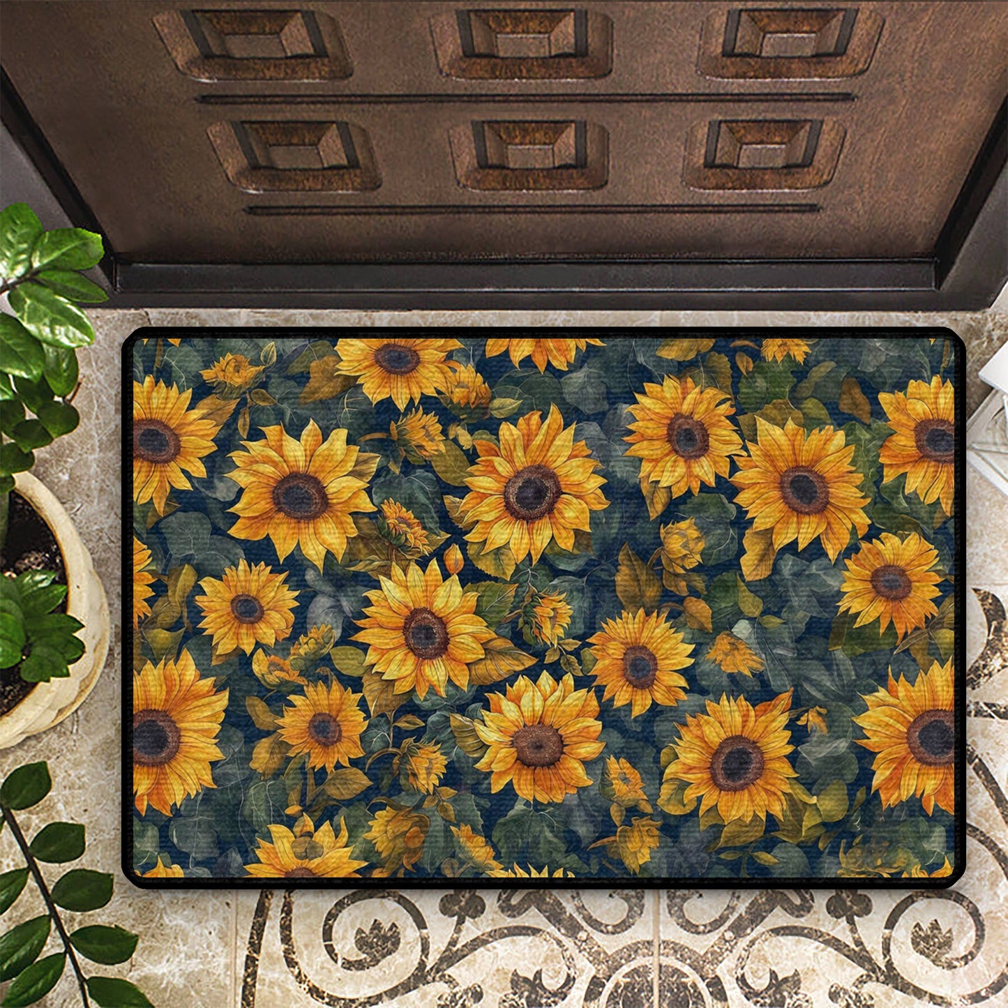 Shineful Ultra-Thin Non Skid Floor Mat, Kitchen Rugs Brilliant Sunflowers