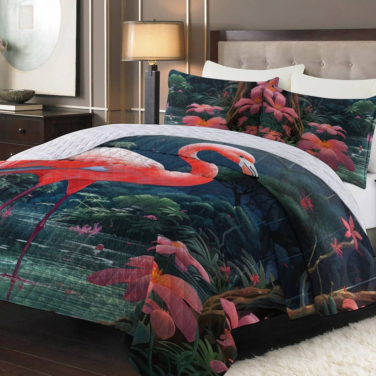 Shineful Quilt 3-Piece Set Floral Flamingo