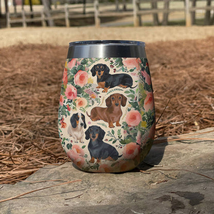 Dog 12 Oz Shineful™ Wine Tumbler Floral Dachshunds Lk8 12Oz