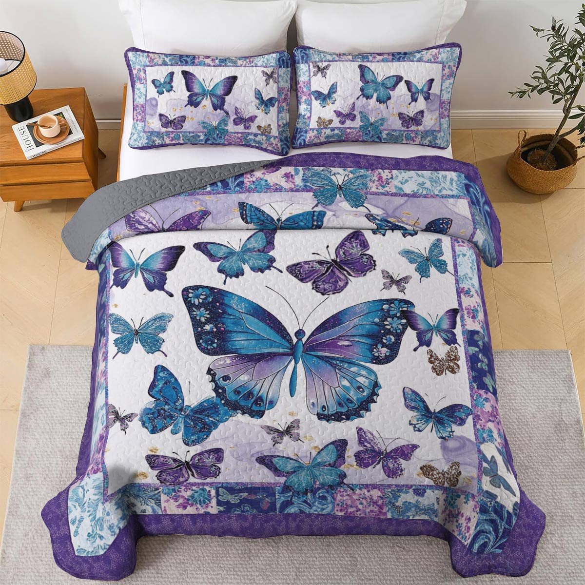 Shineful All Season Quilt 3-Piece Set Butterfly Blossom