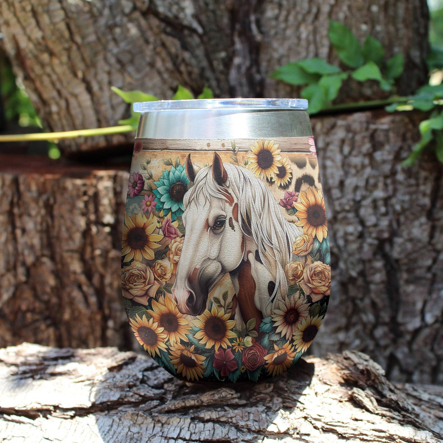 Shineful Wine Tumbler Floral Horse Ver2