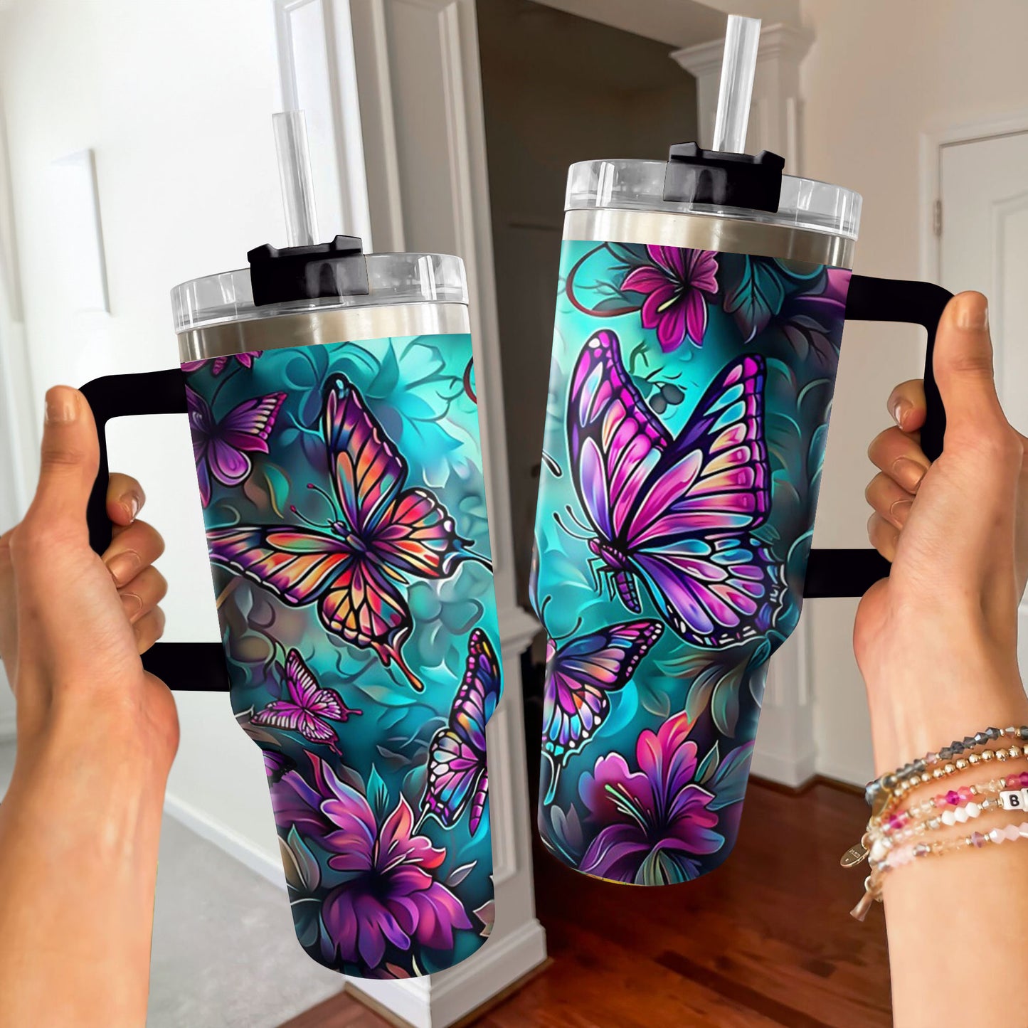 Shineful Glossy Tumbler Vibrant Butterflies