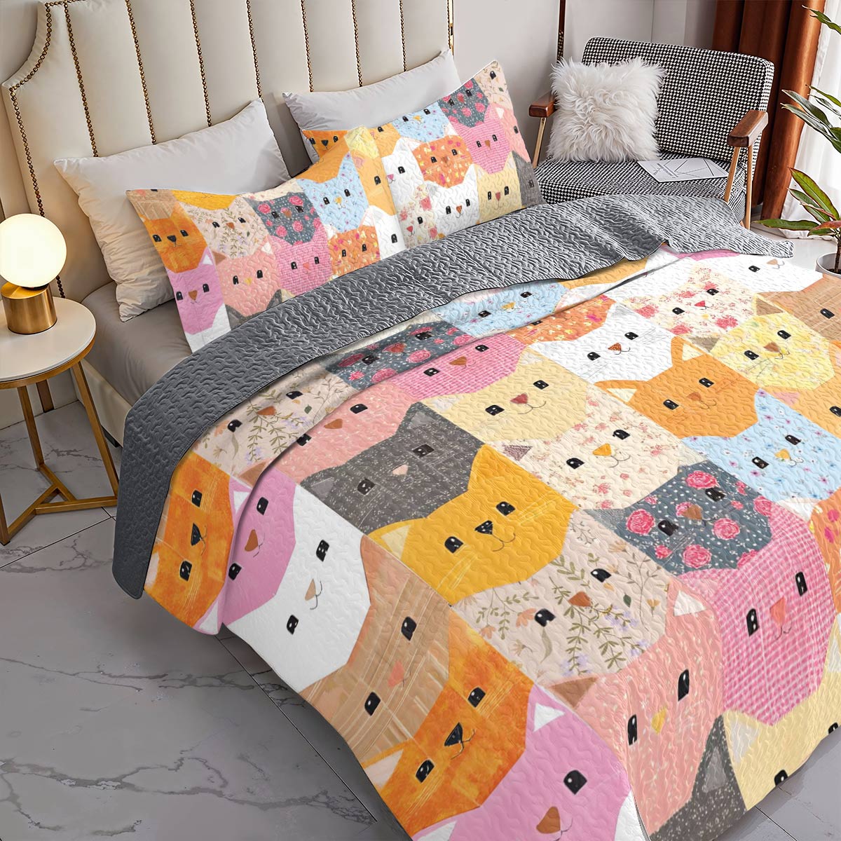 Shineful All Season Quilt 3-Piece Set Cat Blocks