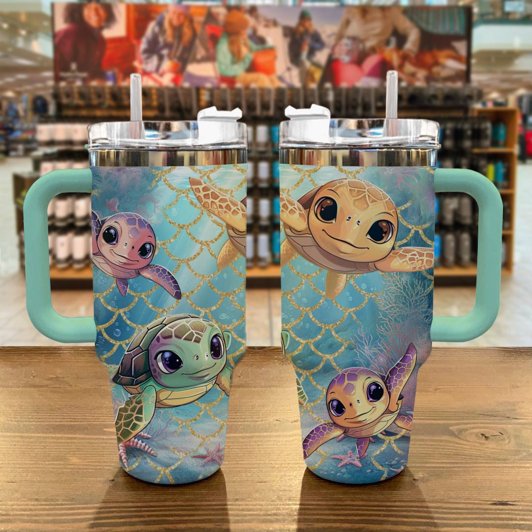 Sea Turtle 40 Oz Shineful™ Tumbler Happy Lk8 Turquoise Blue 40Oz