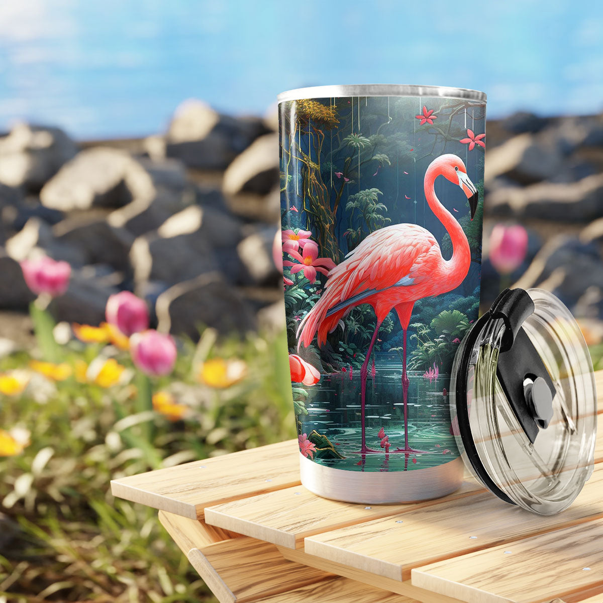 Shineful 20oz Tumbler Hibiscus Flamingo