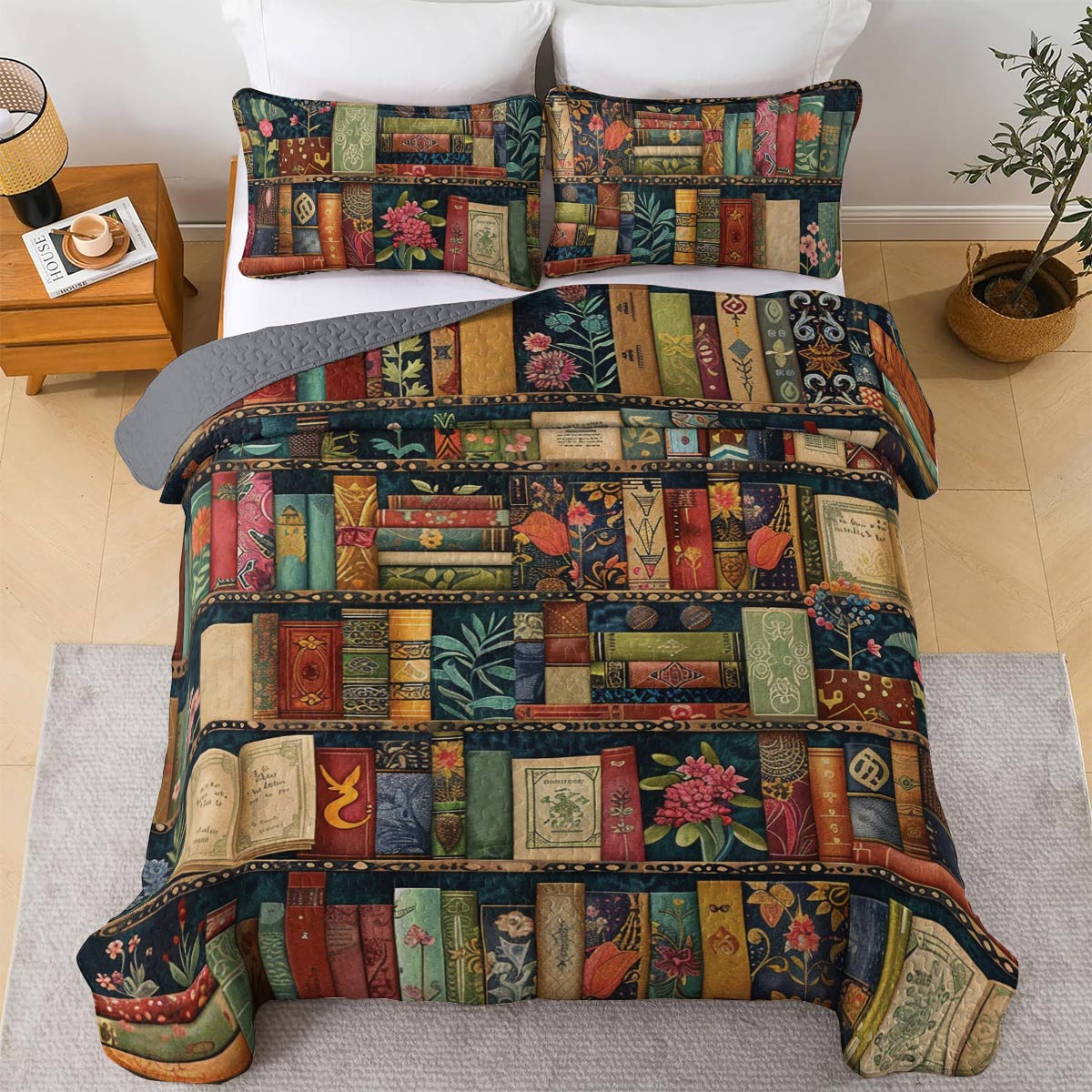 Shineful All Season Quilt 3-teiliges Set Vintage Bücherregal