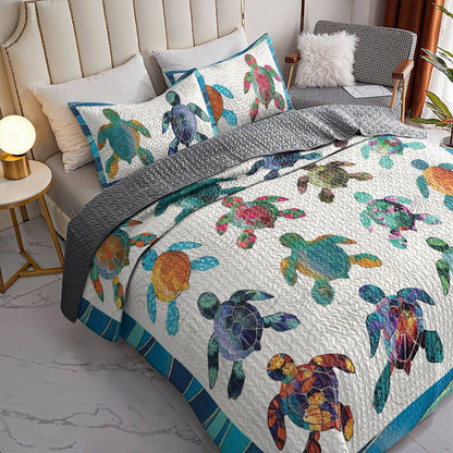 Shineful All Season Quilt 3-Piece Set Colorful Sea Turtles