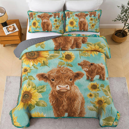 Ensemble de courtepointe toutes saisons Shineful 3 pièces Motif vache tournesol