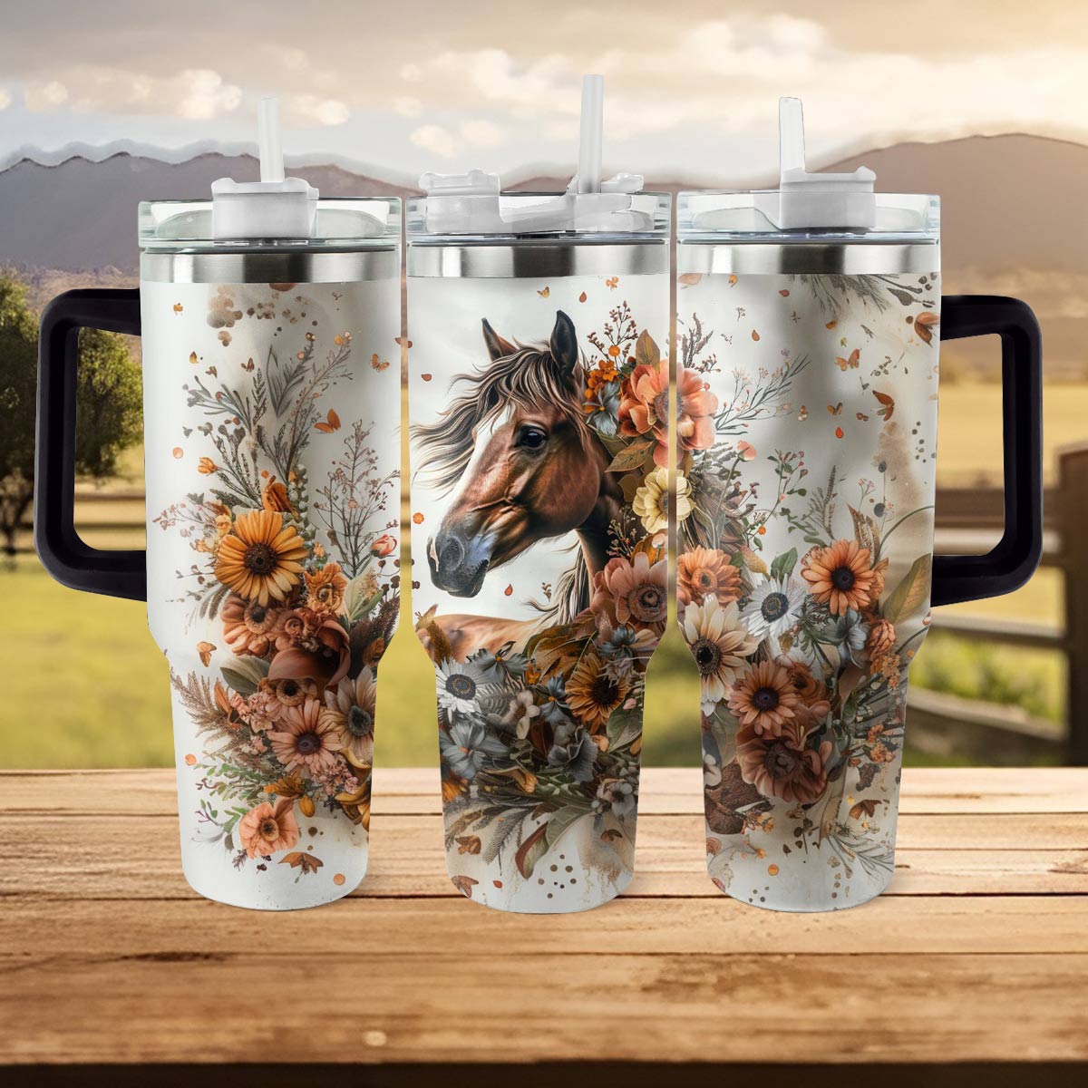 Shineful Tumbler Floral Horse Ver3