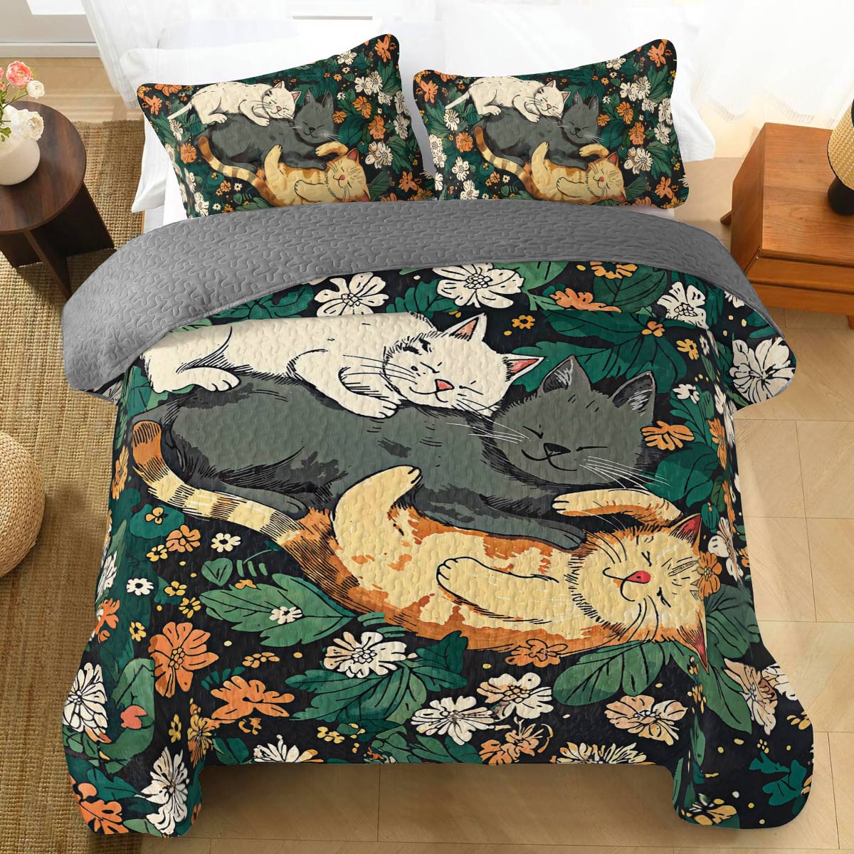 Shineful All Season Quilt 3-Piece Set Sleeping Cats