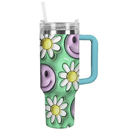 Retro 40 Oz Shineful™ Tumbler Smiling Daisies Lk8 Sky Blue 40Oz