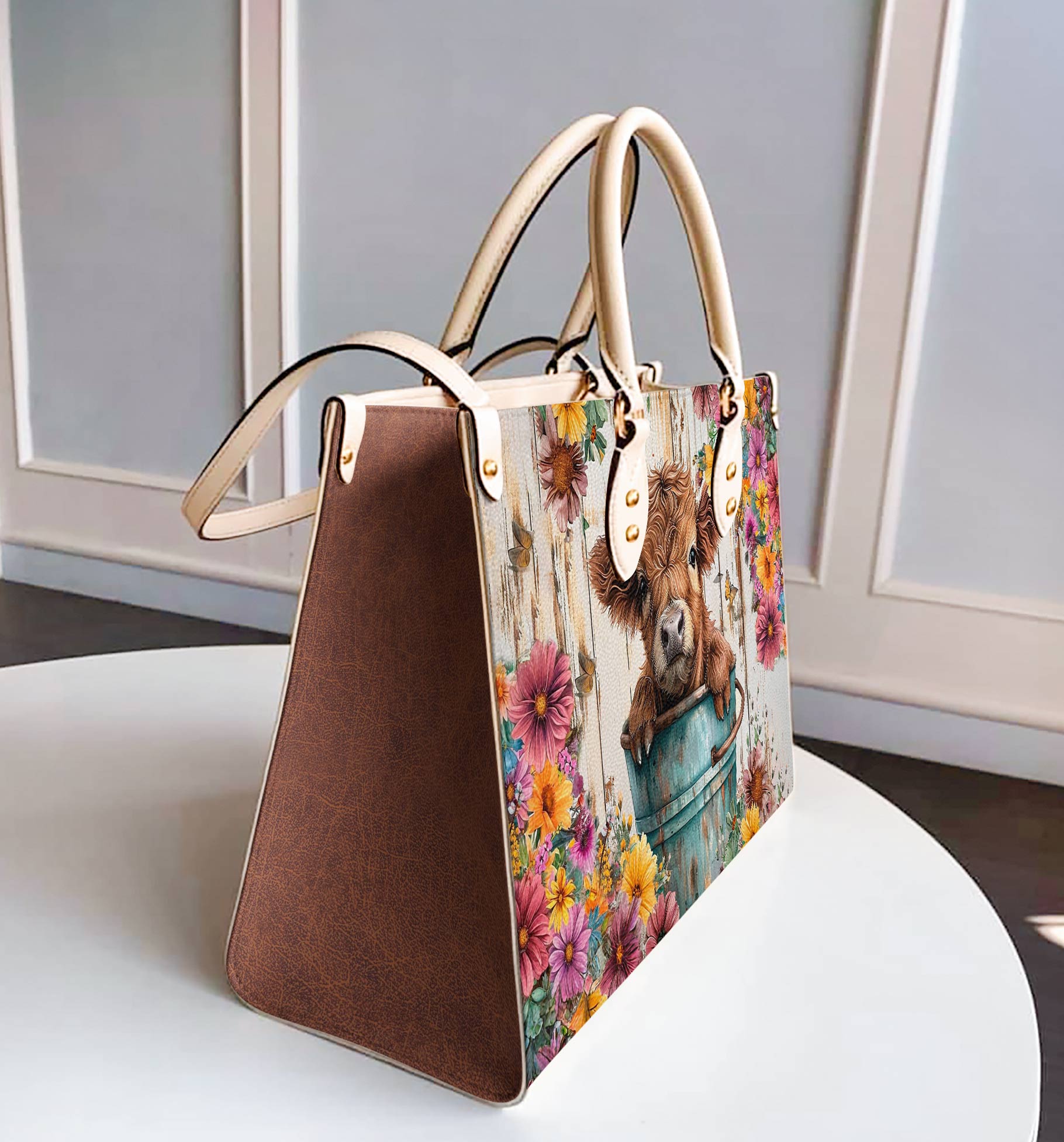 Cow Leather Bag Shineful Floral Lk8