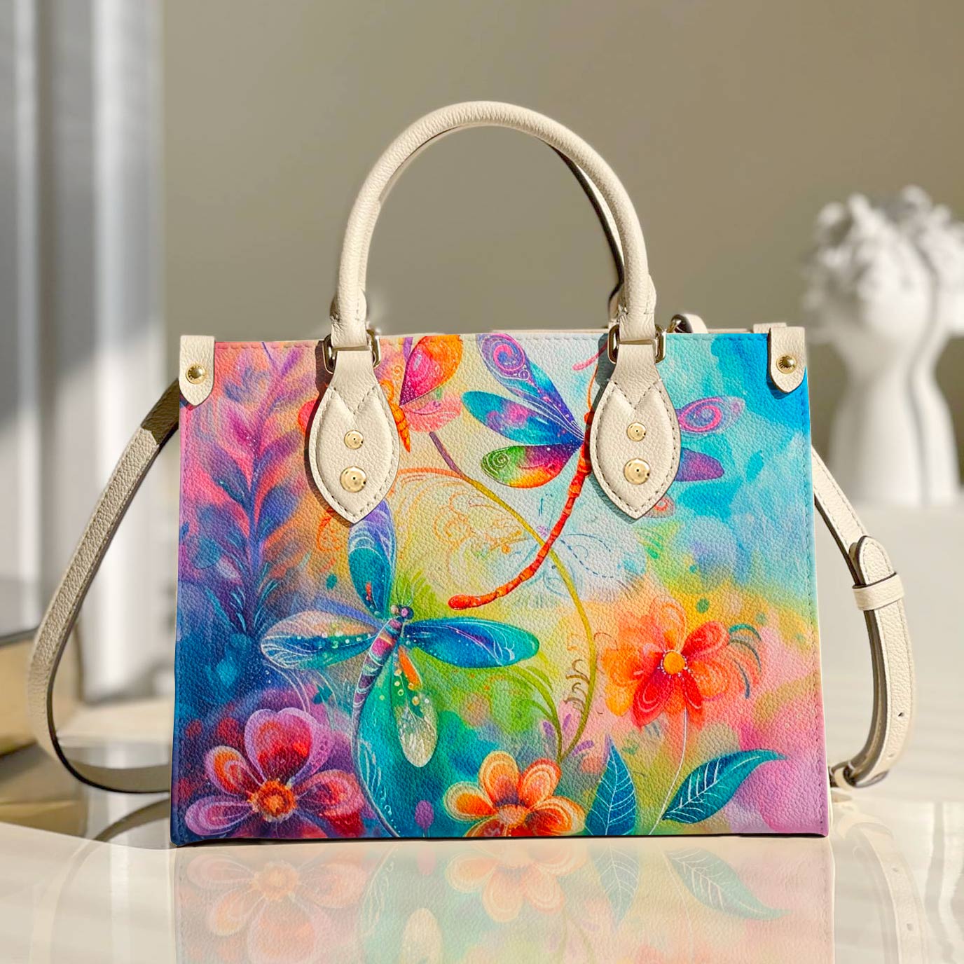 Shineful Leather Bag Colorful Dragonflies