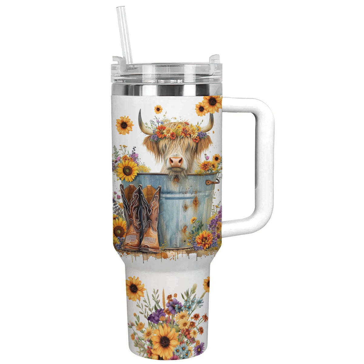 Cow 40 Oz Shineful™ Tumbler Floral Ver4 Lk8 White 40Oz