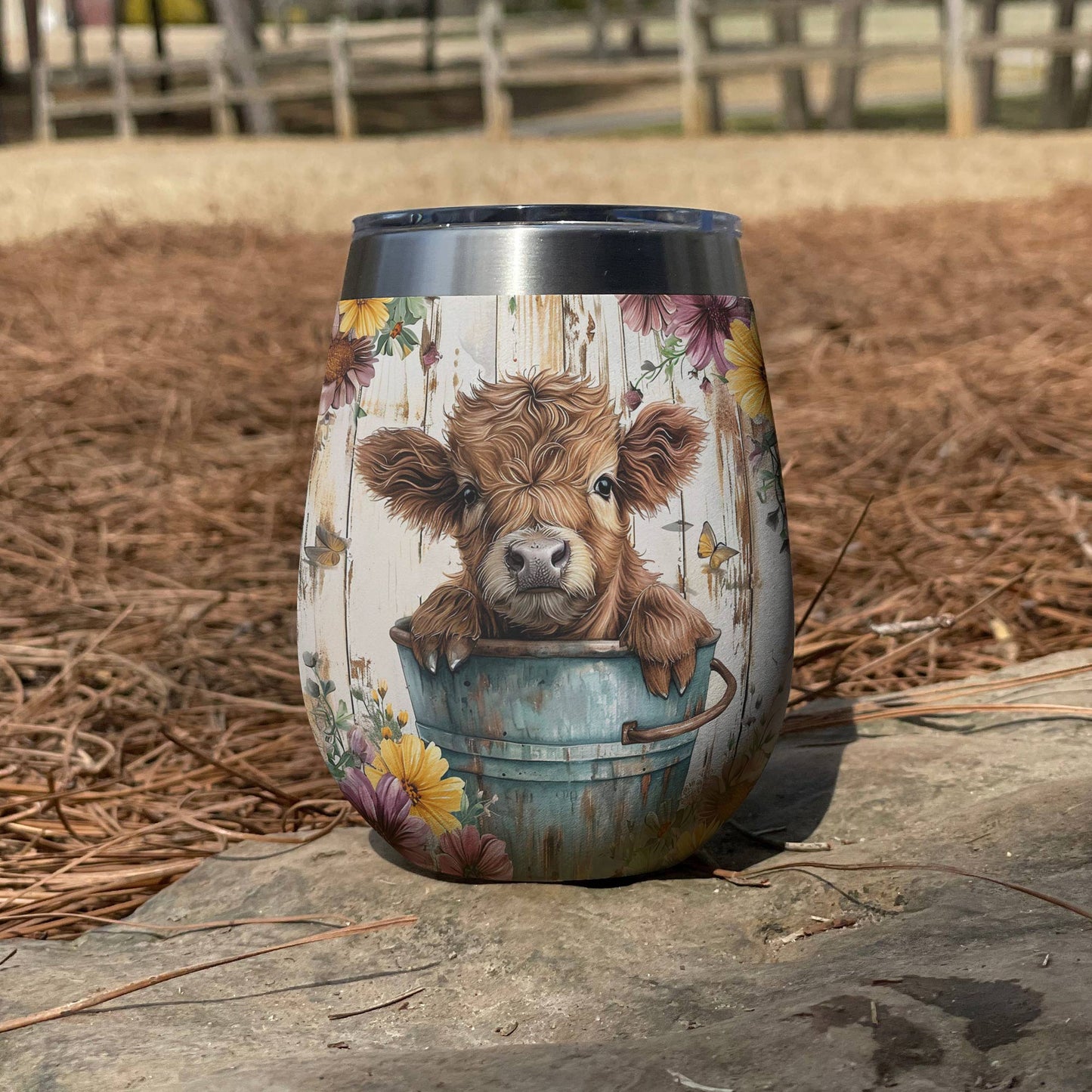 Shineful Wine Tumbler Floral Cow