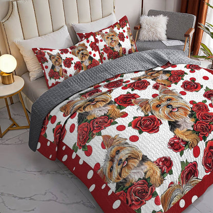 Shineful All Season Quilt 3-Piece Set Rose Yorkie Ver2