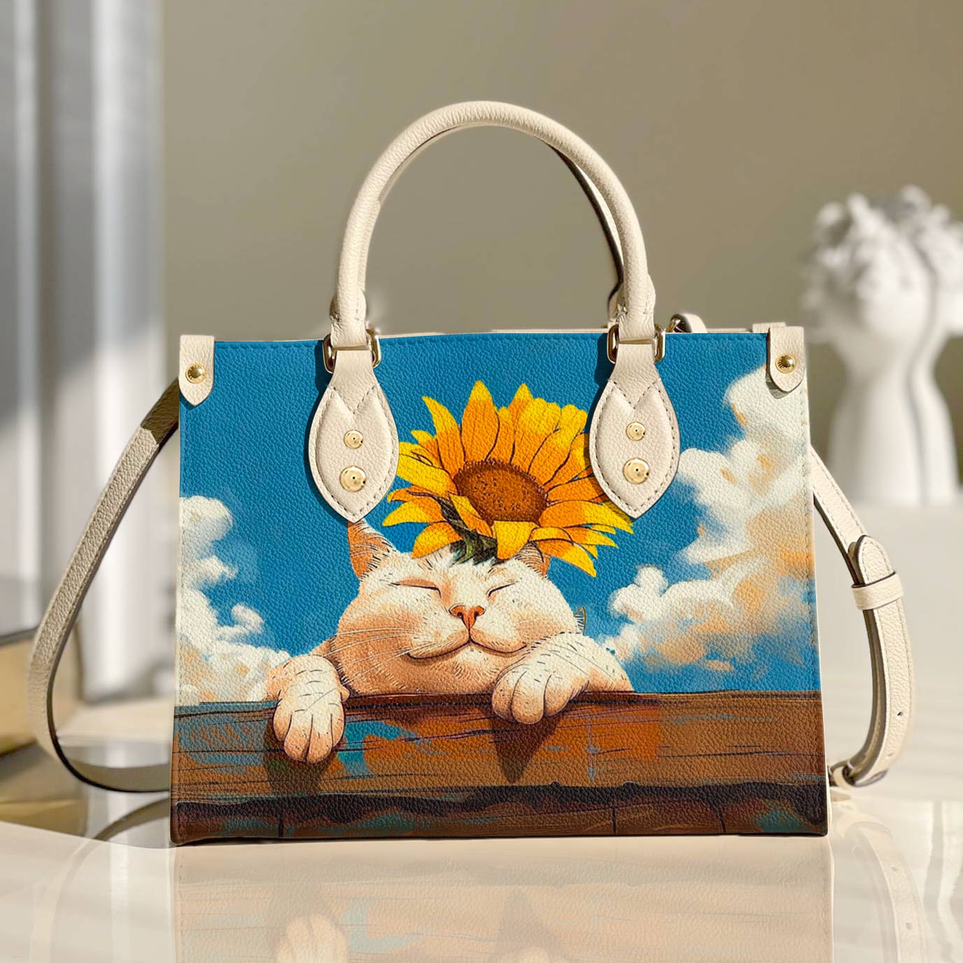 Shineful Leather Bag Relaxing Cat