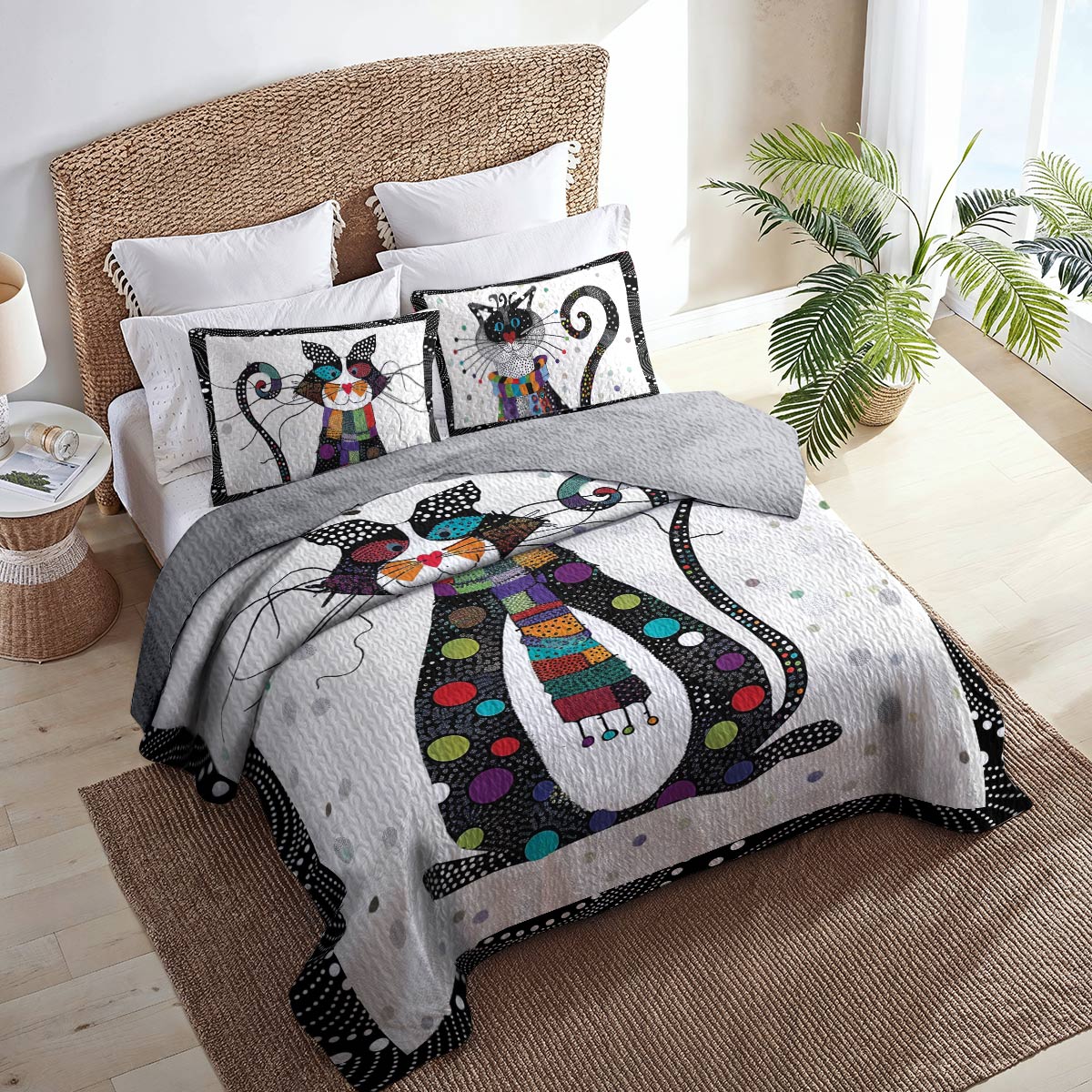 Shineful All Season Quilt 3-Piece Set Funny Cat