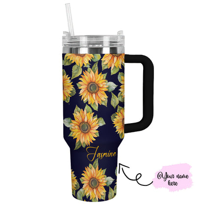 Glänzender Becher Sonnenblume Personalisiert