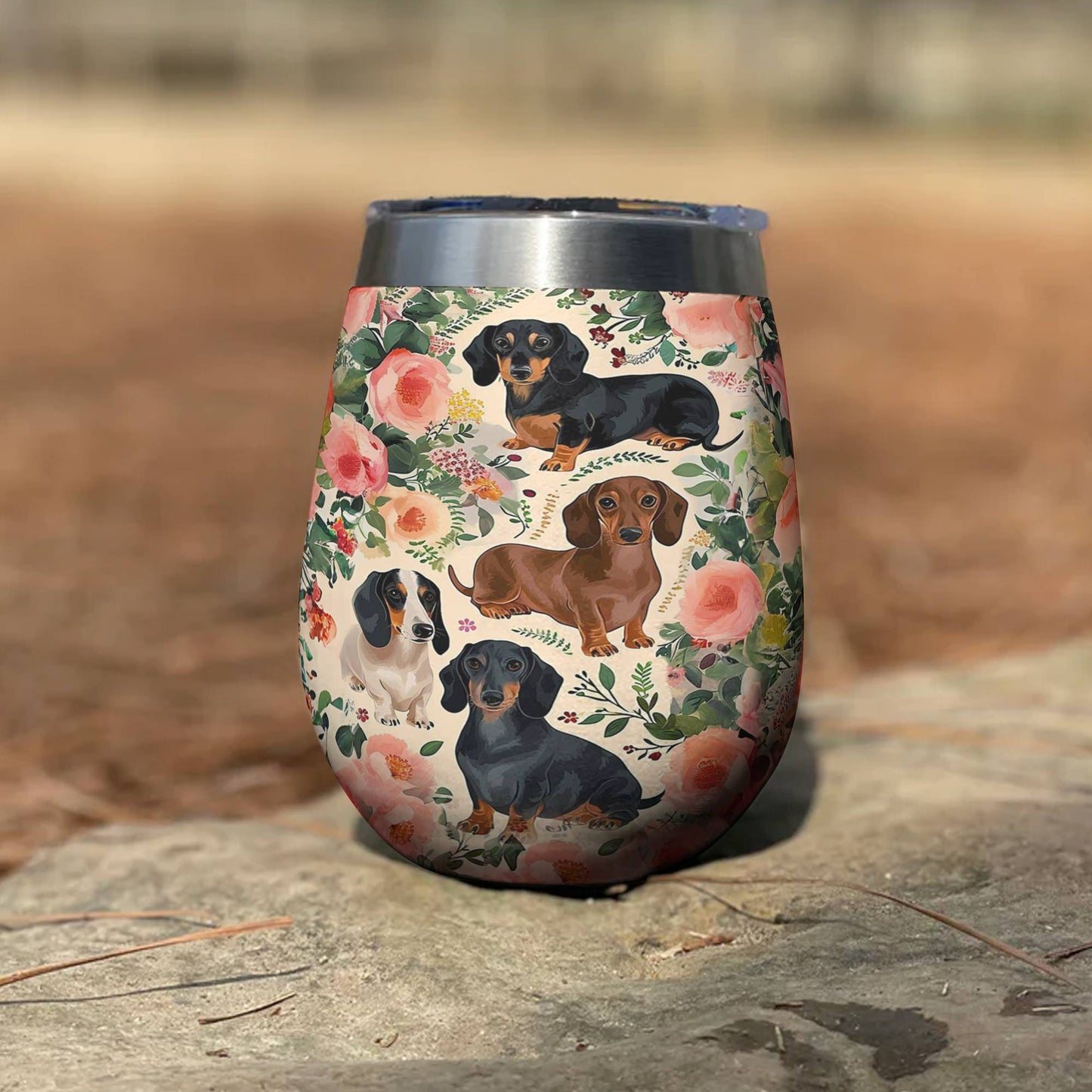 Dog 12 Oz Shineful™ Wine Tumbler Floral Dachshunds Lk8 12Oz