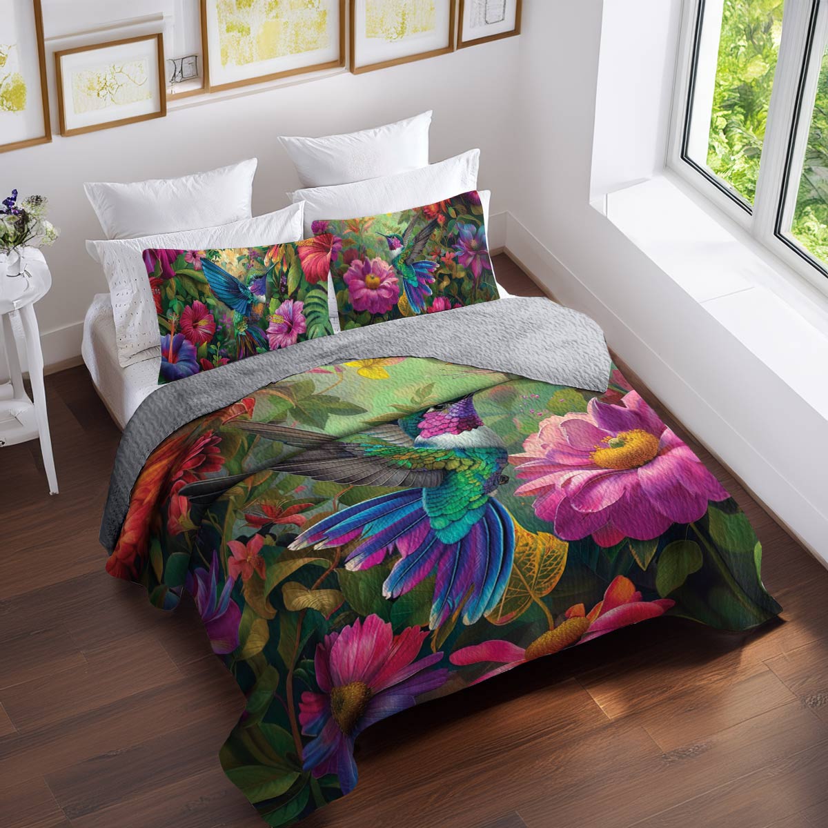 Shineful All Season Quilt 3-Piece Set Floral Hummingbird